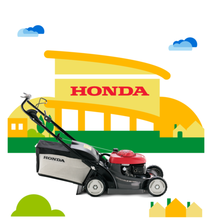 Tondeuse à gazon Honda, vue latérale, tournée vers la droite.